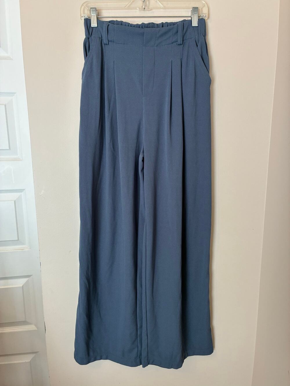 Halara High Waisted Pocket Wide Leg Waffle Work Pants Mountain Blue Small Tall